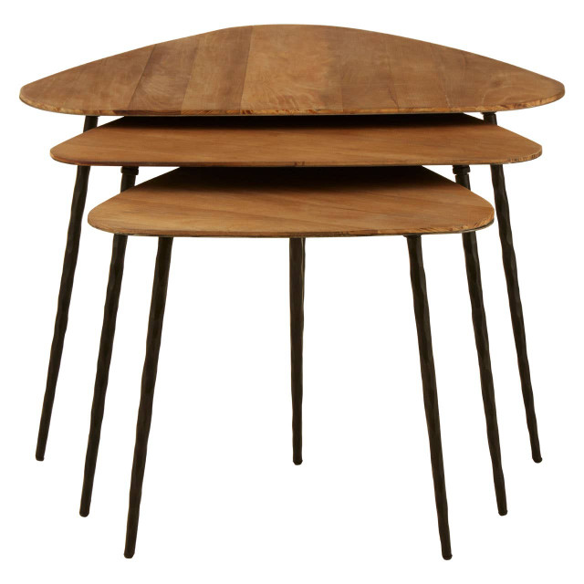 Premier Housewares Elmo Elm Wood Top Nest Of 3 Triangular Tables