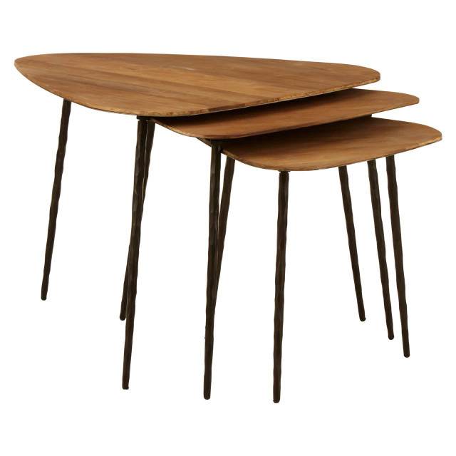 Premier Housewares Elmo Elm Wood Top Nest Of 3 Triangular Tables