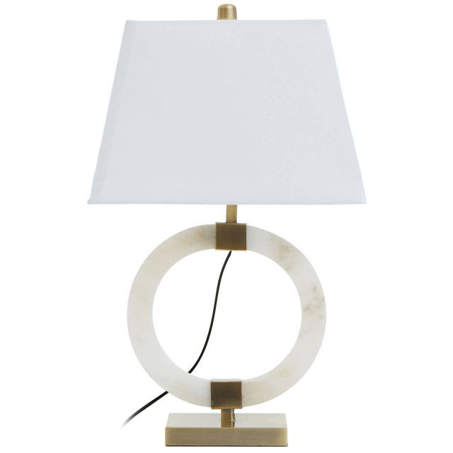 Premier Housewares Elora Circular Marble Table Lamp With Ivory Shade