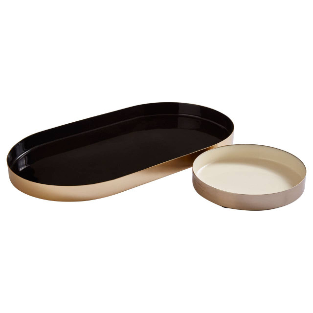 premier housewares Elva Set Of Two Black and Cream Trays