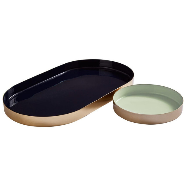 Premier Housewares Elva Set Of Two Navy And Gold Trays
