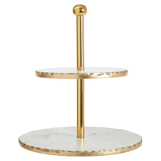 premier housewares Empire 2 Tier White Marble And Gold Finish Cake Stand