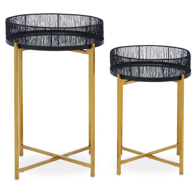 Premier Housewares Enzo Set Of Two Black Wire And Gold Frame Tables