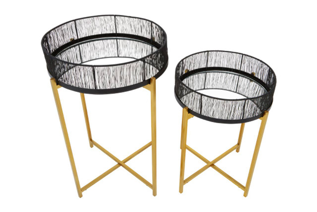 Premier Housewares Enzo Set Of Two Black Wire And Gold Frame Tables