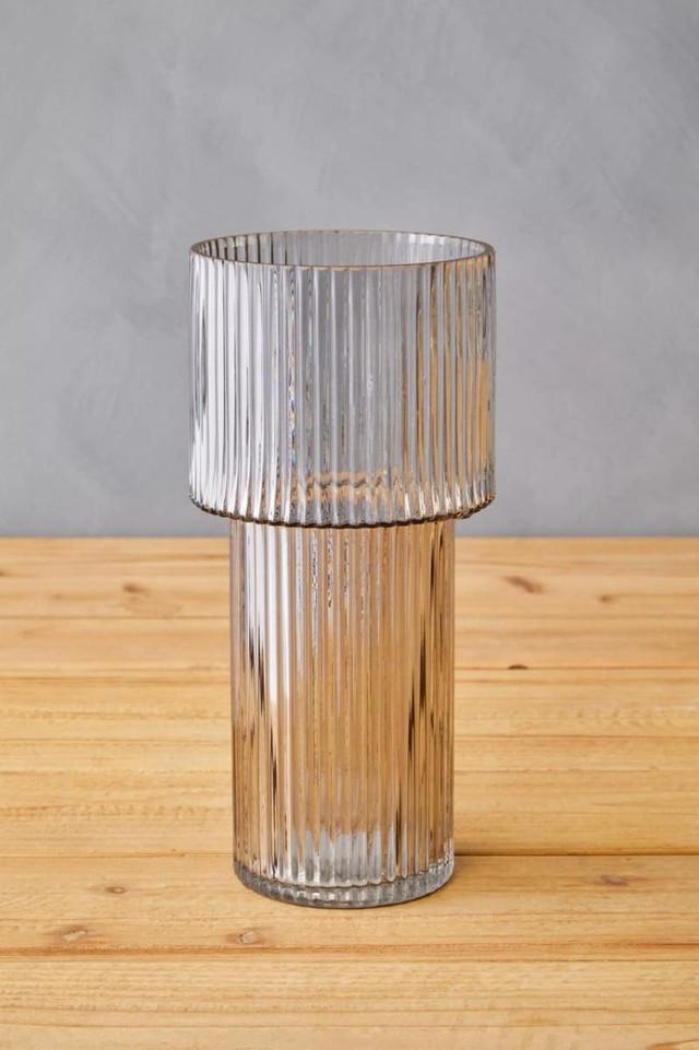 Premier Housewares Esma Large Ribbed Grey Glass Vase