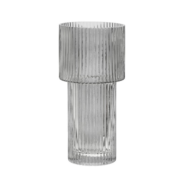 premier housewares Esma Large Ribbed Grey Glass Vase