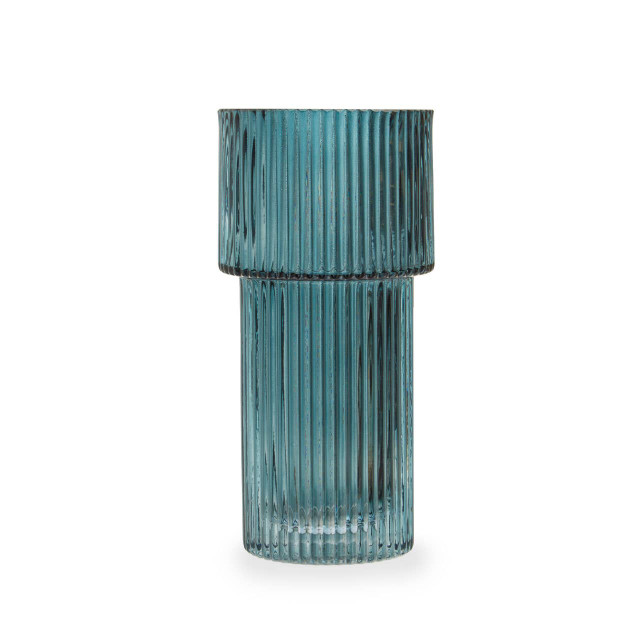 premier housewares Esma Small Ribbed Blue Glass Vase