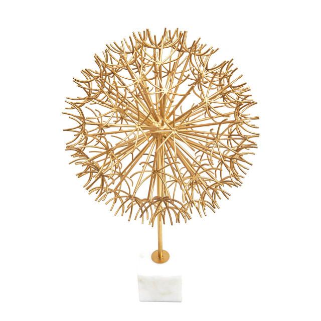 Premier Housewares Evra Gold Dandelion Sculpture On White Marble Base
