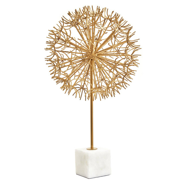 premier housewares Evra Gold Dandelion Sculpture On White Marble Base