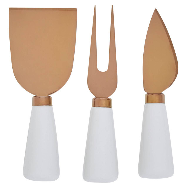 Premier Housewares Exbury 3 Piece White And Rose Gold Cheese Knife Set