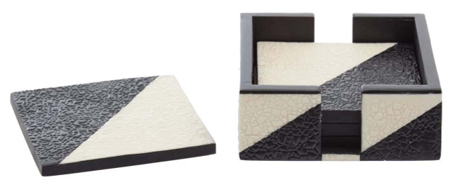 Premier Housewares Ezra Set Of Four Black And White Coasters With Holder