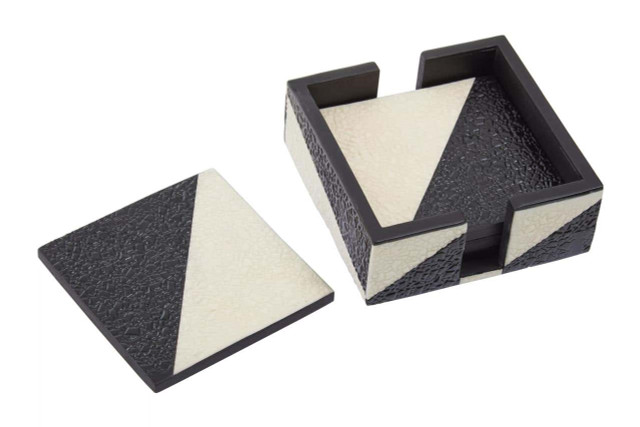 Premier Housewares Ezra Set Of Four Black And White Coasters With Holder