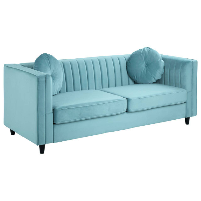 Premier Housewares Farah Three Seater Pastel Green Velvet Sofa
