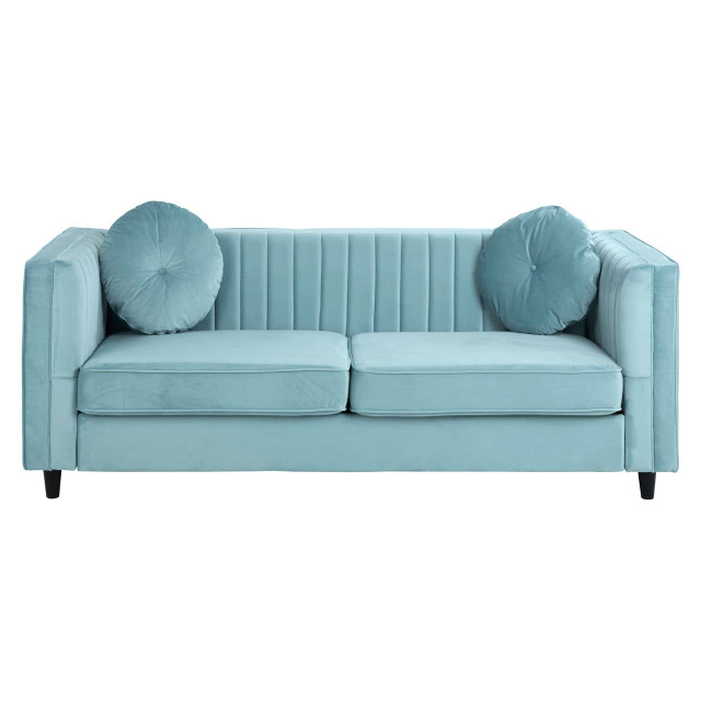 premier housewares Farah Three Seater Pastel Green Velvet Sofa
