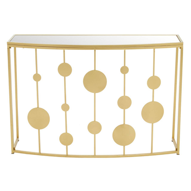 Premier Housewares Farran Champagne Gold Finish Console Table With Mirror Top