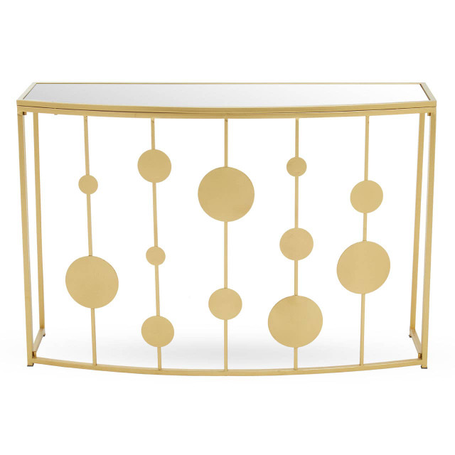 premier housewares Farran Champagne Gold Finish Console Table With Mirror Top