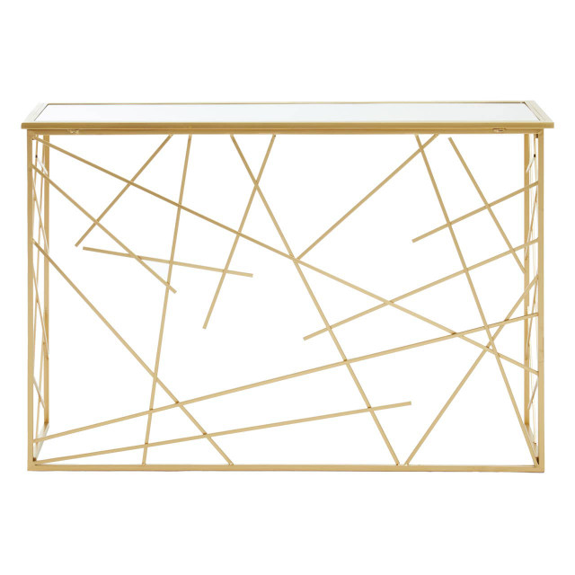 Premier Housewares Farran Gold Finish Console Table With Mirror Top