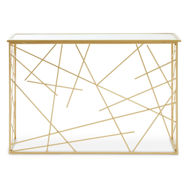 premier housewares Farran Gold Finish Console Table With Mirror Top