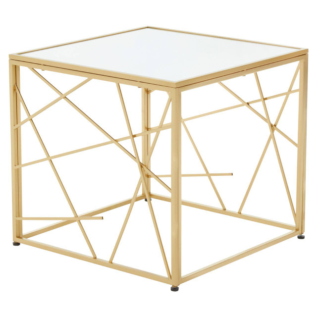 Premier Housewares Farran Gold Finish Side Table With Mirror Top