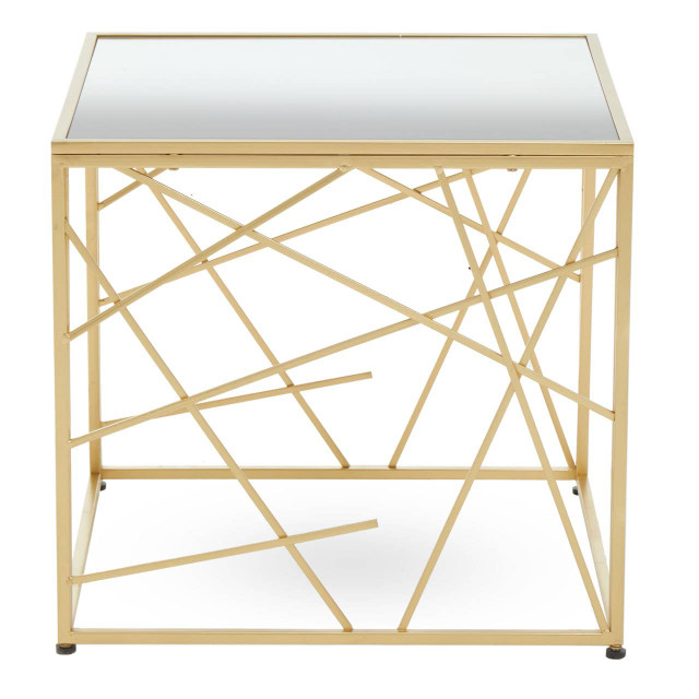 premier housewares Farran Gold Finish Side Table With Mirror Top