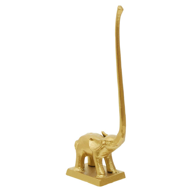 Premier Housewares Fauna Gold Finish Elephant Toilet Roll Holder With Square Base
