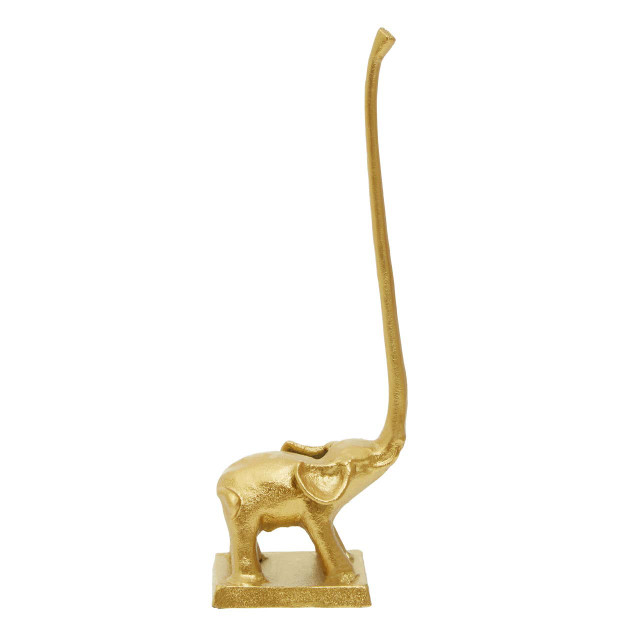 premier housewares Fauna Gold Finish Elephant Toilet Roll Holder With Square Base