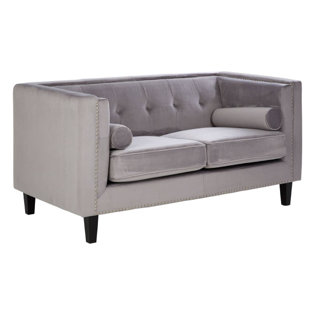 Premier Housewares Felisa Two Seater Grey Velvet Sofa