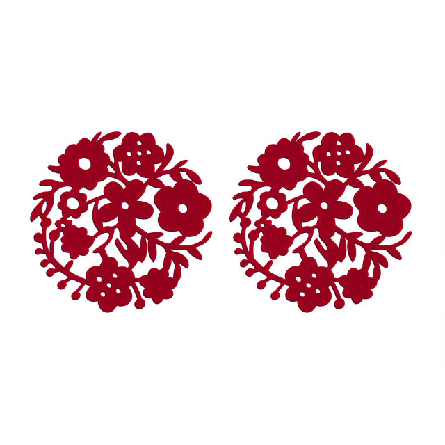 Premier Housewares Felt Set Of Two Red Flower Design Placemats