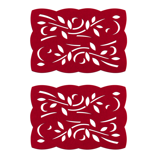 Premier Housewares Felt Set Of Two Red Leaf Design Placemats