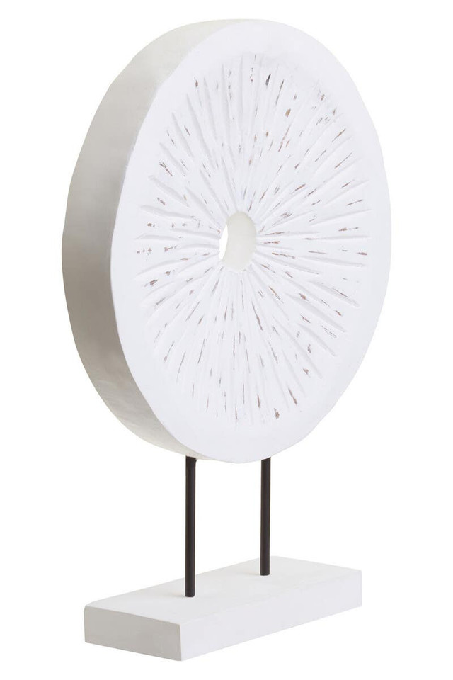 premier housewares Fidel Distressed White Carved Wood Large Round Sculpture