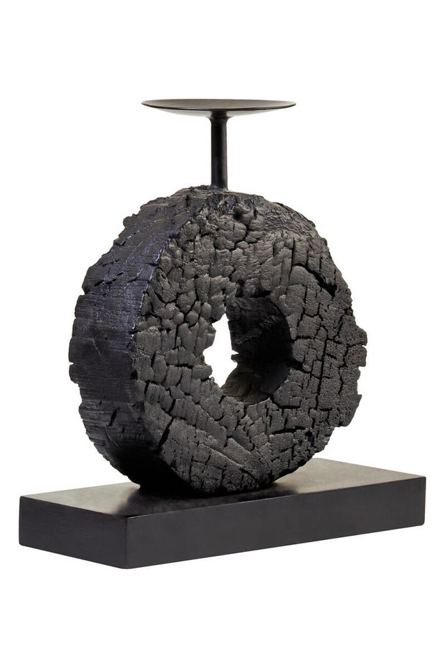 Premier Housewares Fidel Small Charred Black Mango Wood Log Candle Holder