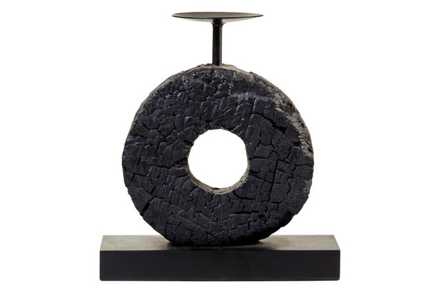 Premier Housewares Fidel Small Charred Black Mango Wood Log Candle Holder