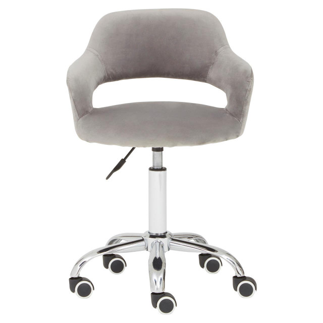 Premier Housewares Fionna Grey Velvet Home Office Chair With Curved Back