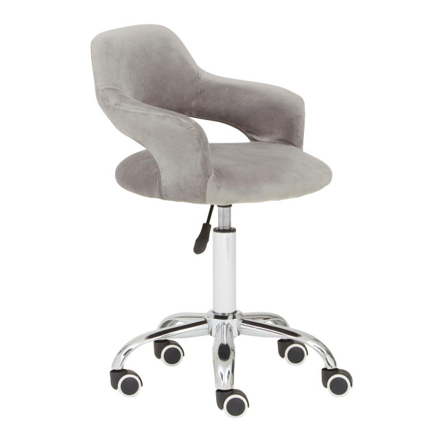 premier housewares Fionna Grey Velvet Home Office Chair with Curved Back