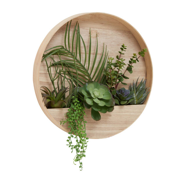 Premier Housewares Fiori Mixed Succulents In Wood Wall Planter