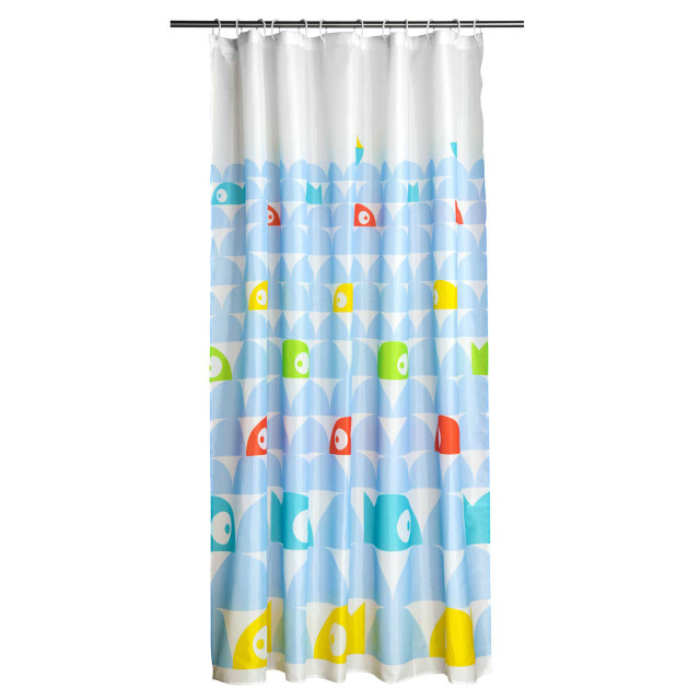 Premier Housewares Fish Design Polyester Shower Curtain-Hooks