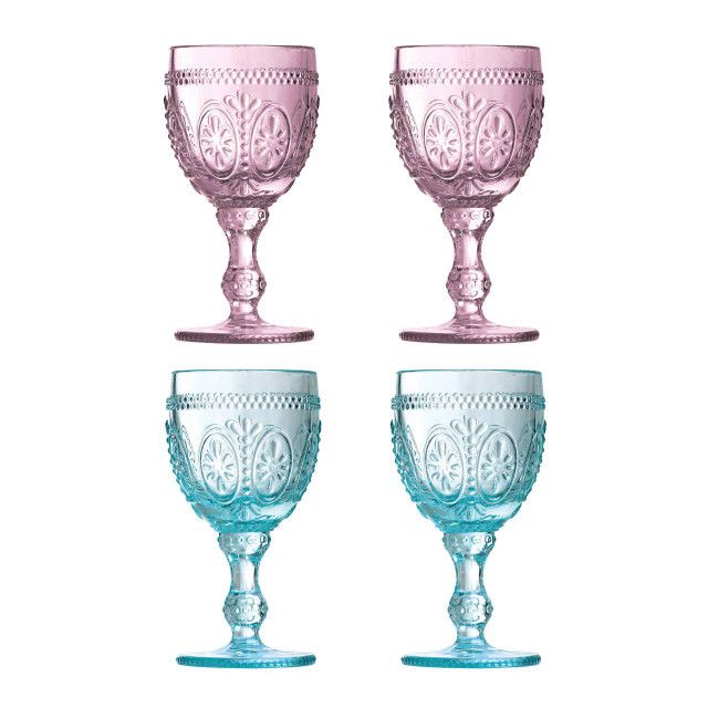 Premier Housewares Fleur Set Of 4 Pink And Blue Wine Glasses