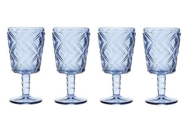 Premier Housewares Fleur Set Of Four Blue Wine Glasses