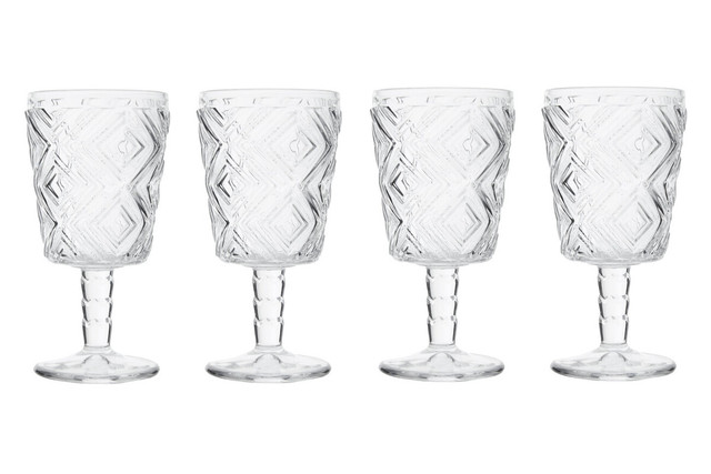 Premier Housewares Fleur Set Of Four Clear Wine Glasses