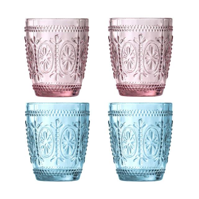 premier housewares Fleur Set Of Four Pink and Blue Glass Tumblers