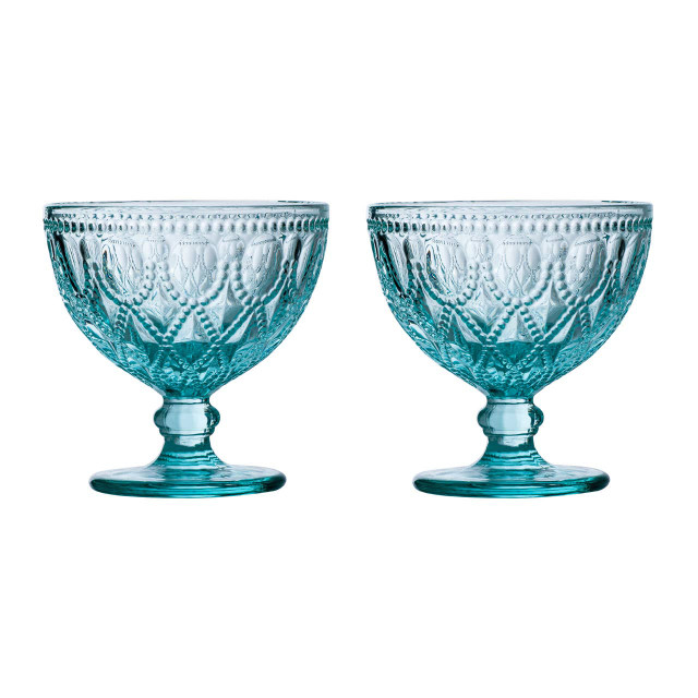 Premier Housewares Fleur Set Of Two Blue Glass Sundae Dishes