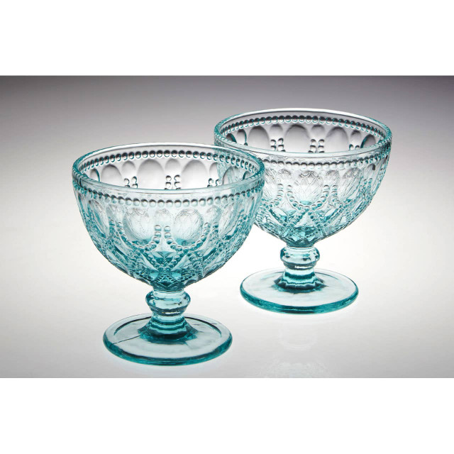 Premier Housewares Fleur Set Of Two Blue Glass Sundae Dishes