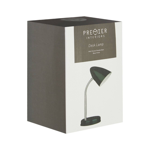 Premier Housewares Flexi Black Metal And Chrome Desk Lamp With EU Plug