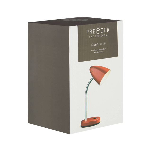 Premier Housewares Flexi Red Desk Lamp With EU Plug