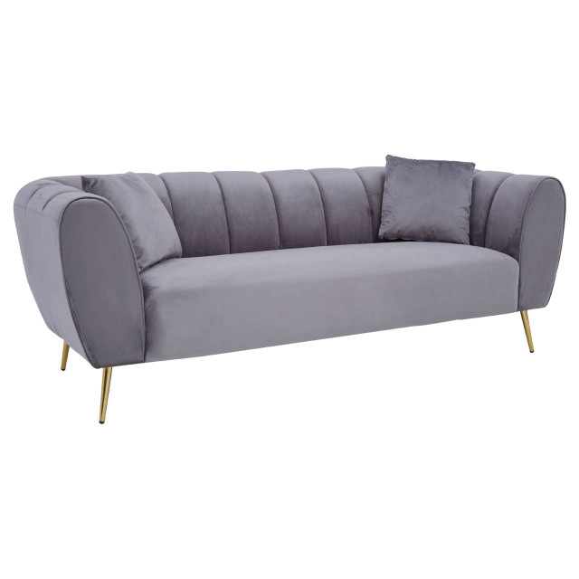Premier Housewares Florine Three Seater Grey Velvet Sofa