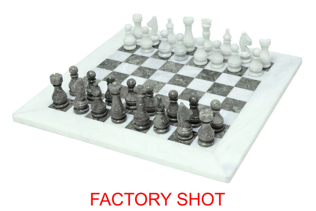 premier housewares Flos Carved White and Grey Large Marble Chess Set