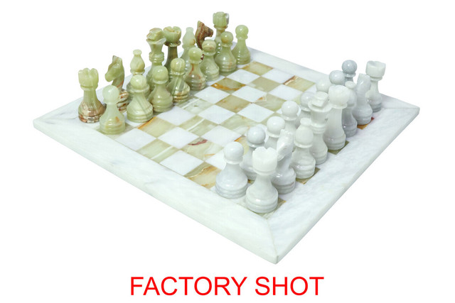 premier housewares Flos Carved White Marble and Green Onyx Chess Set