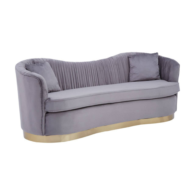 Premier Housewares Franza Grey 3 Seat Pleated Velvet Sofa