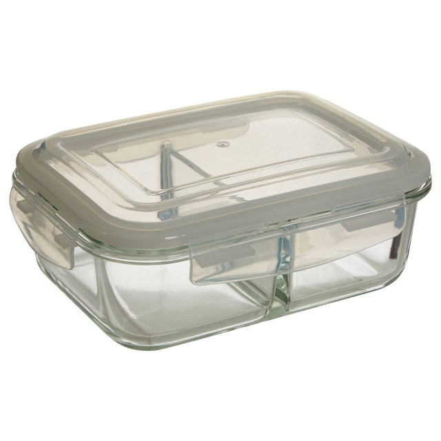 Premier Housewares Freska 2 Section Rectangular Glass Container With Lid 1040 Ml