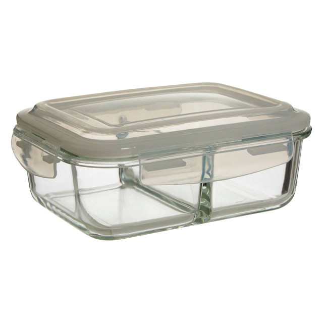 premier housewares Freska 2 Section Rectangular Glass Container With Lid 1040 ml